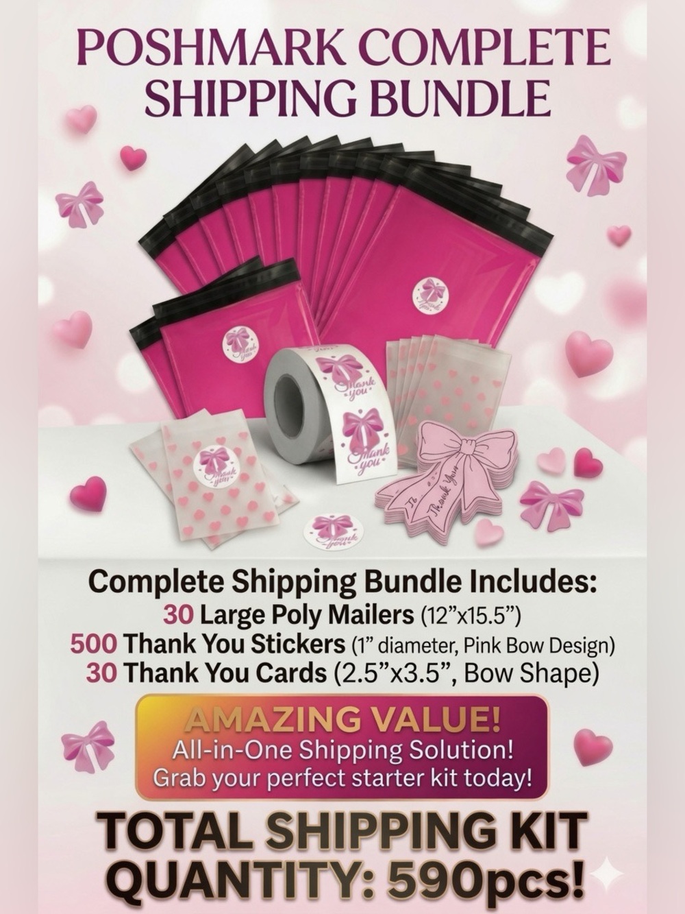 590pcs Shipping Bundle: 30 L Poly Mailers, 30 Gift Bags, 30 Cards & 500 Stickers - Picture 15 of 15